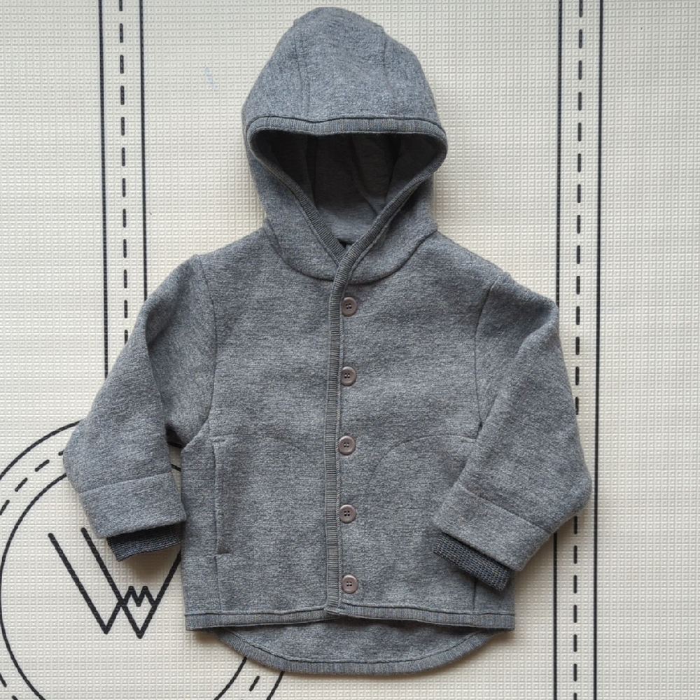 Gray Disana 100% Boiled Wool Hooded Jacket 1-2Y